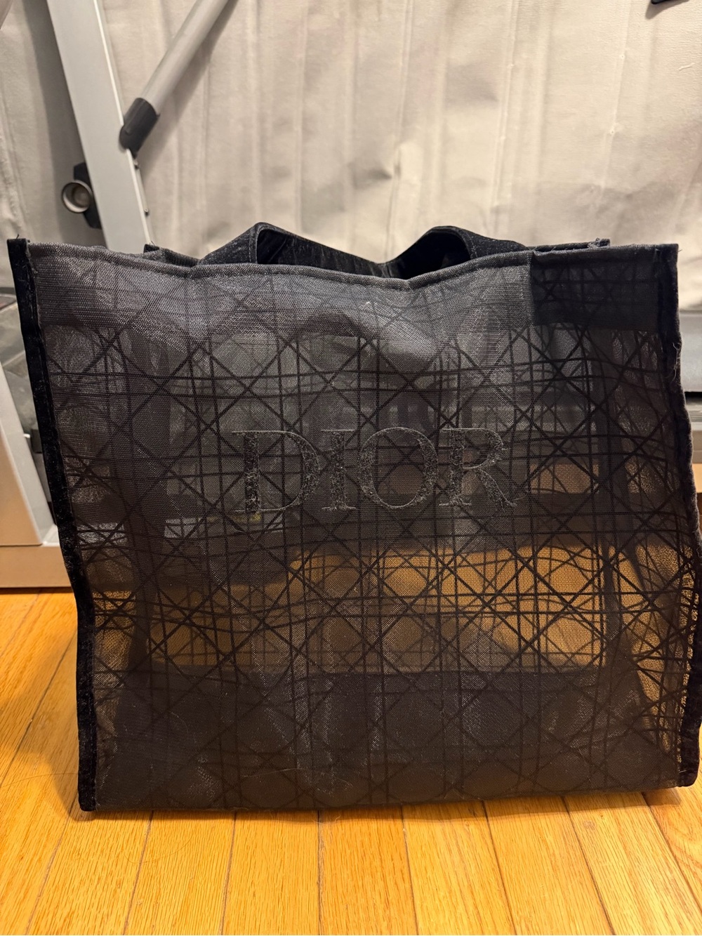 Dior Black Mesh Tote Bag with cosmetic pouch